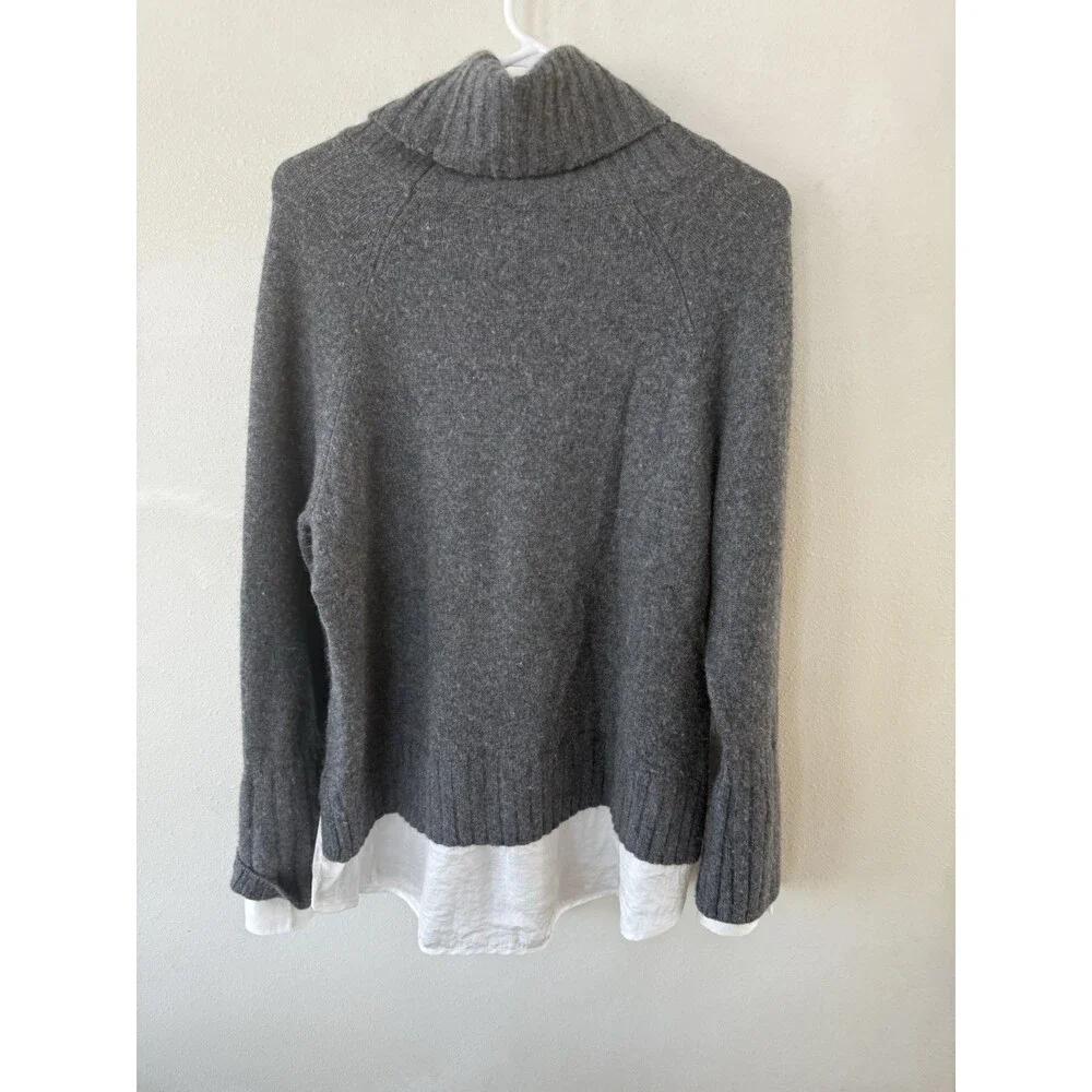 $428 Brochu Walker Jolie Fringe Layered Sweater Gray Wool Cashmere Turtleneck L - Picture 7 of 8